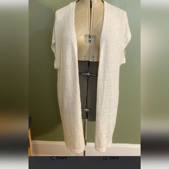 Lane Bryant 18/20 NWT Cream Ivory Open Front Short Sleeve Duster Vest Cardigan - Picture 2 of 7